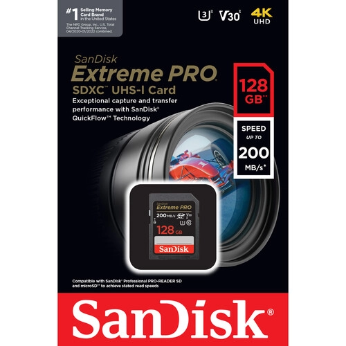 SanDisk Extreme Pro 128GB SDXC UHS-I Card 200mb/s