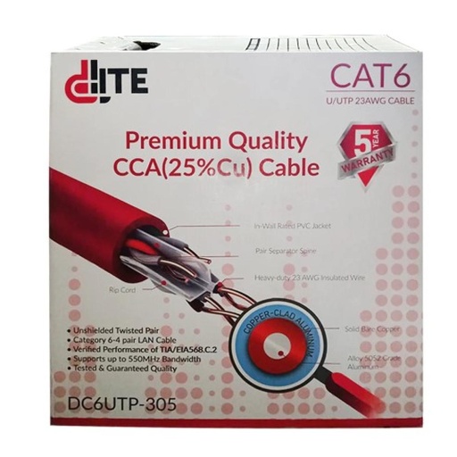 
Dlite by D-Link CAT6 UTP 23AWG CCA (25% Cu) Network Cable Drum 305M