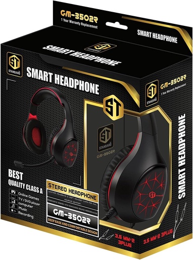 ST-Standard GM-3502R Gaming Stereo Headphone 3.5mm with Mic For PC / Mobile / PS4 / Xbox One / Switch - Green/Black, Wired 