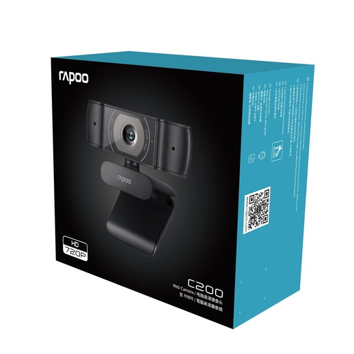 Rapoo C200 720P/30FPS HD USB Webcam -Dual Noise Reduction Mic -100 Wide-angle Lens -Black