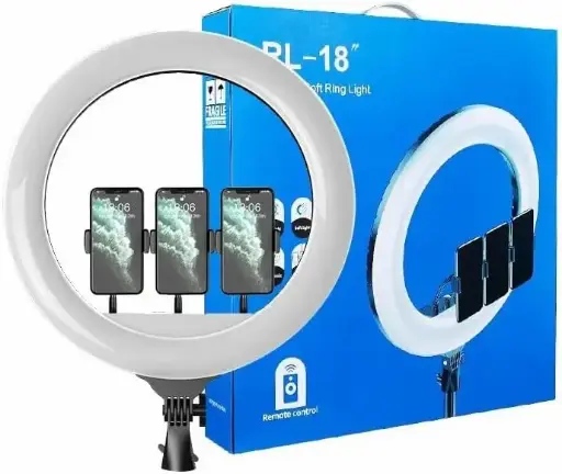 Ring Light jj-45 360 Degree Rotating Soft Ring LED Live Streaming Ring 2700K-6500K with 3 Phone Holders, Remote Control